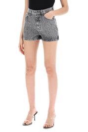 Rotate Denim Shorts With Rhinestone   Grey