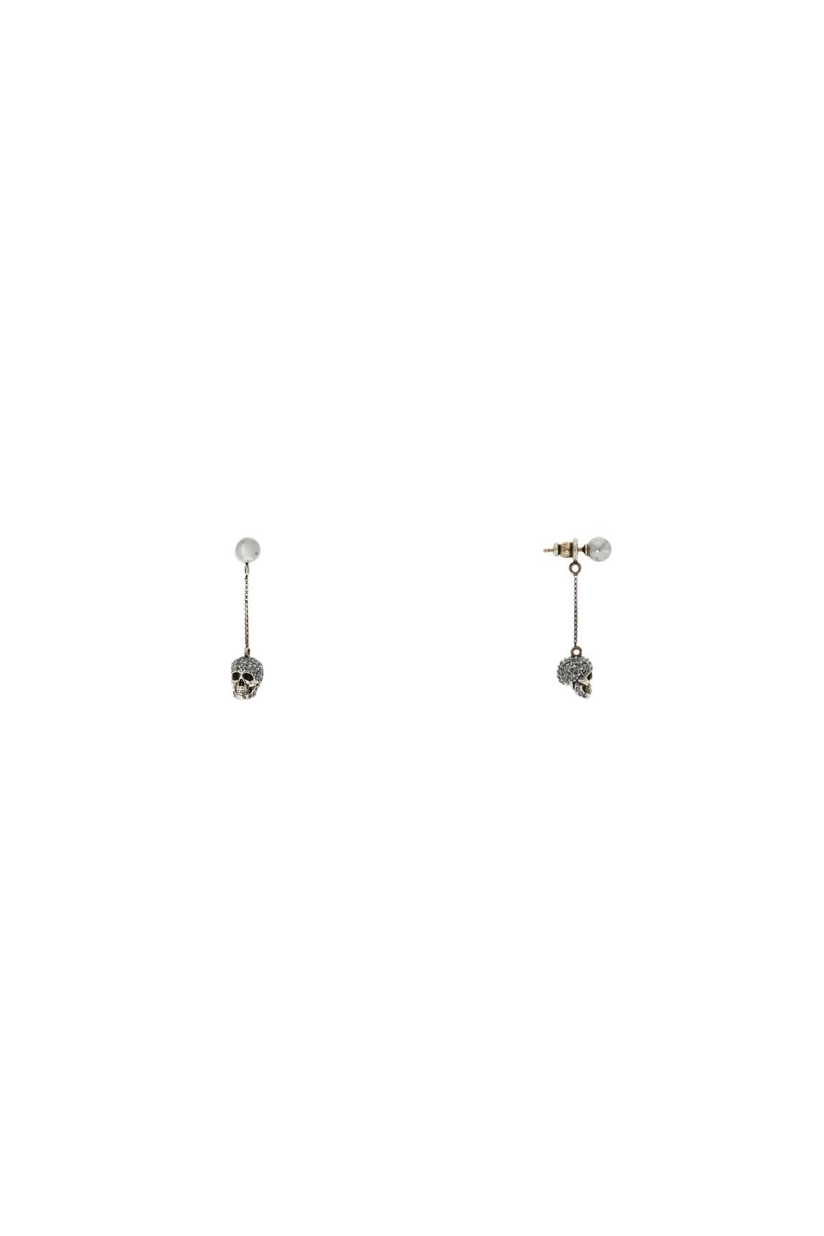 Alexander Mcqueen Skull Earrings With Pavé And Chain   Grey