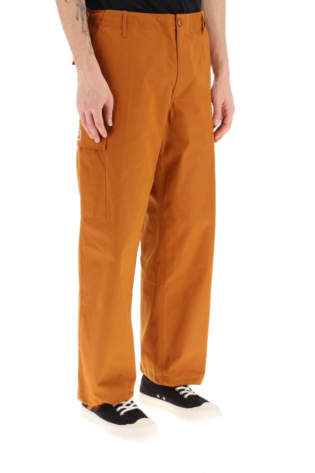 Kenzo Cargo Pants Featuring 'Boke Flower' Button   Brown