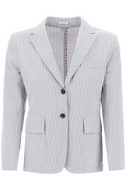 Thom Browne Seersucker Single Breasted Jacket   Grey