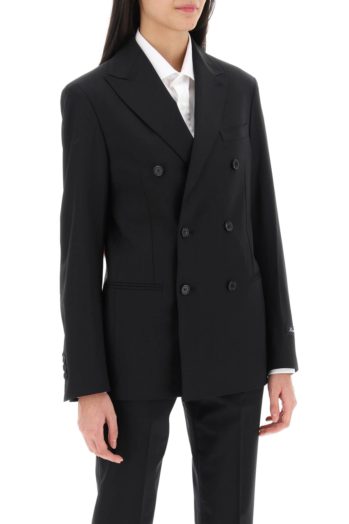 Homme Girls Slim Fit Double Breasted Blazer   Black