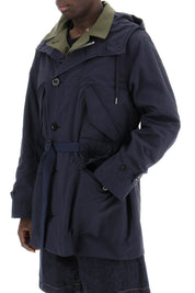 Sacai Reversible Cotton Blend Overcoat With   Blue