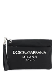 Dolce & Gabbana Nylon Pouch With Rubberized Logo   Black