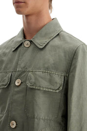 Brunello Cucinelli Linen And Cotton Gabardine Overshirt   Khaki