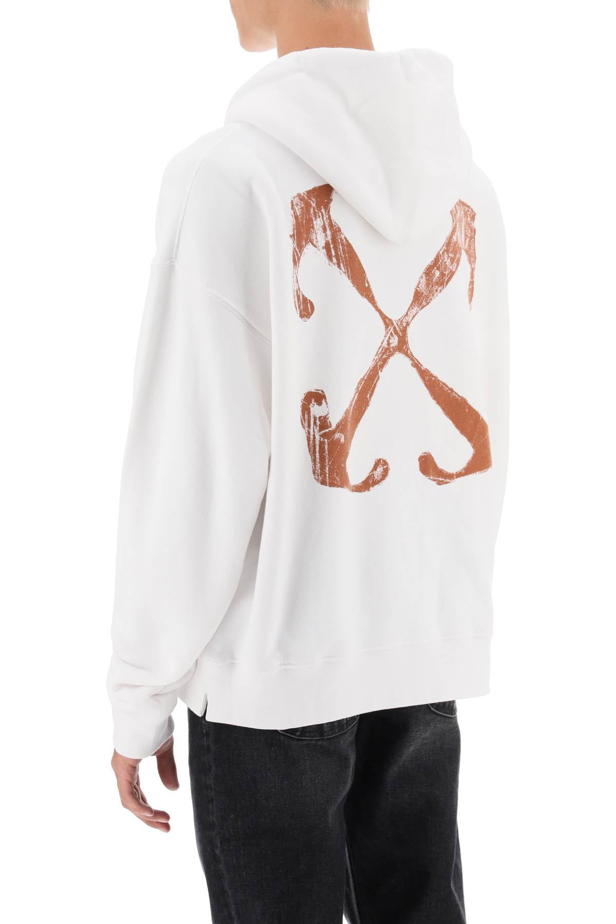 Off White Hoodie With Back Arrow Print   White