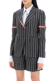 Thom Browne Striped Single Breasted Jacket   Grey