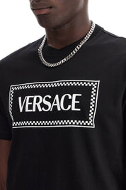 Versace Embroidered Logo T Shirt   Black