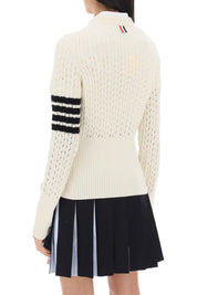 Thom Browne Pointelle Stitch Merino Wool 4 Bar Sweater   White