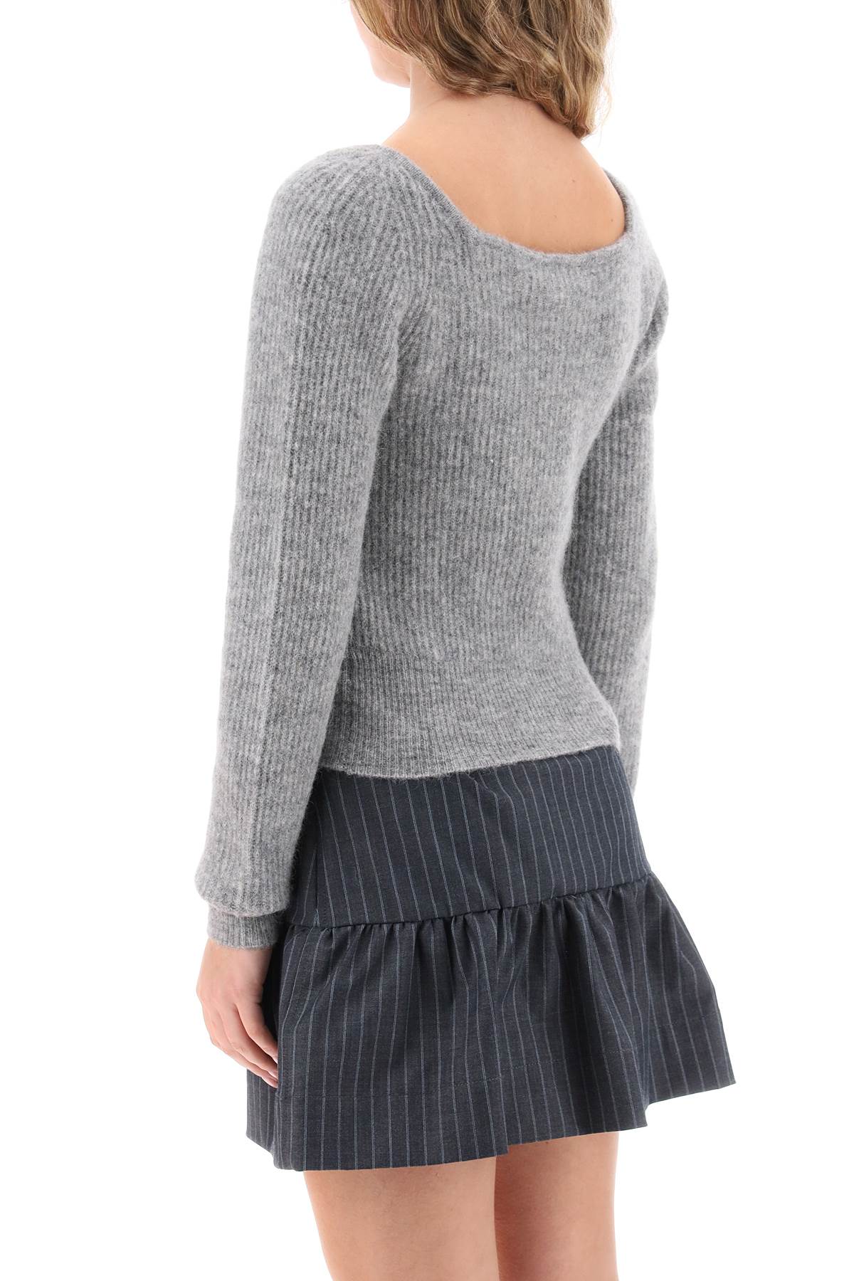 Ganni Sweater With Sweetheart Neckline   Grey