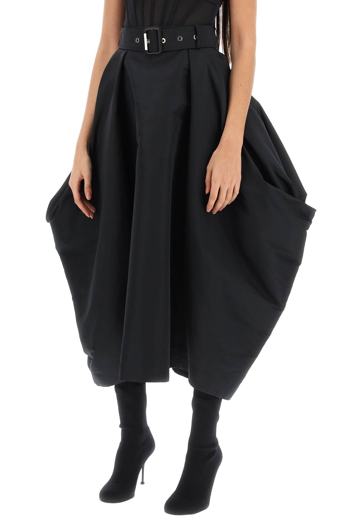 Alexander Mcqueen Peg Top Skirt In Polyfaille   Black