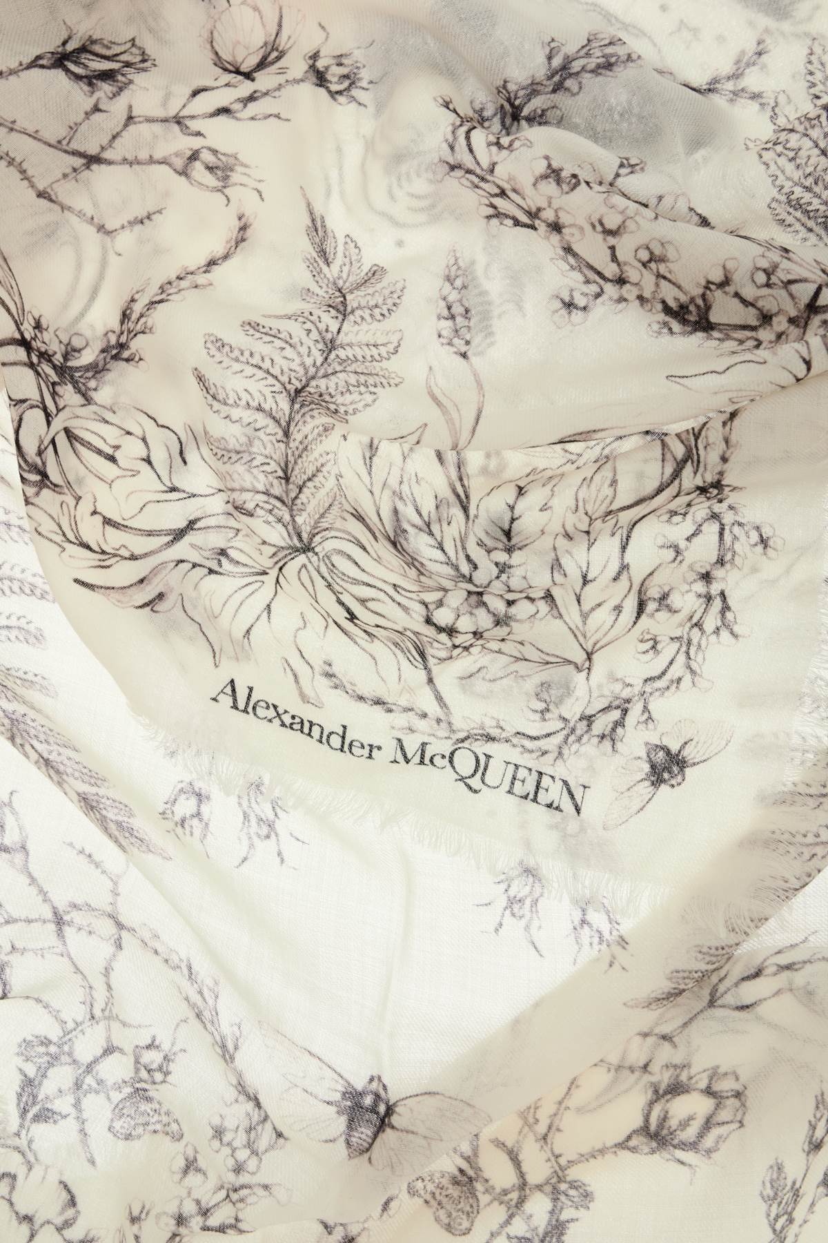 Alexander Mcqueen Replace With Double Quotewool Stole With Botanical Printreplace With Double Quote   White