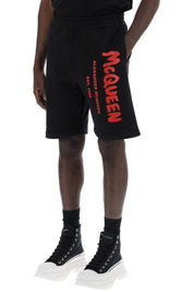 Alexander Mcqueen Jersey Graffiti Sweatshorts   White