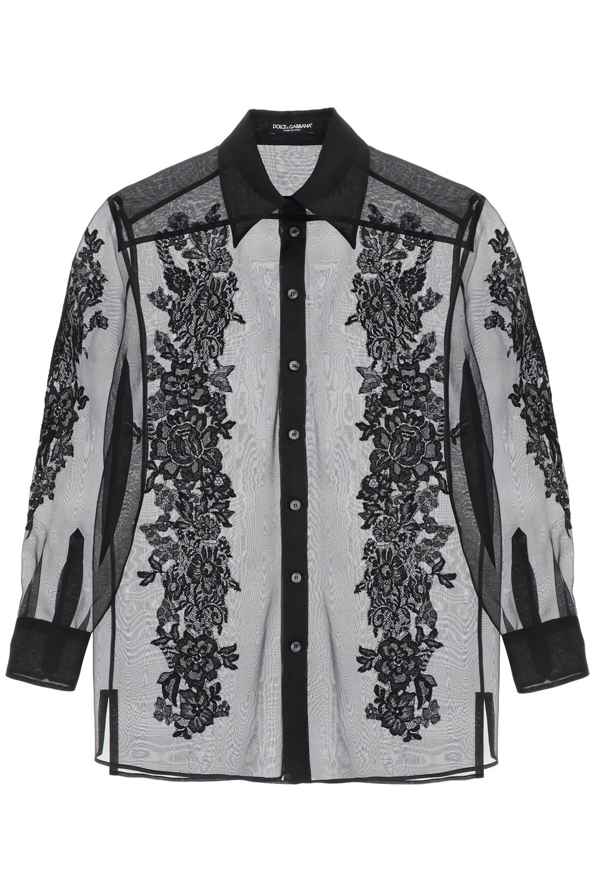 Dolce & Gabbana Organza Shirt With Lace Inserts   Black