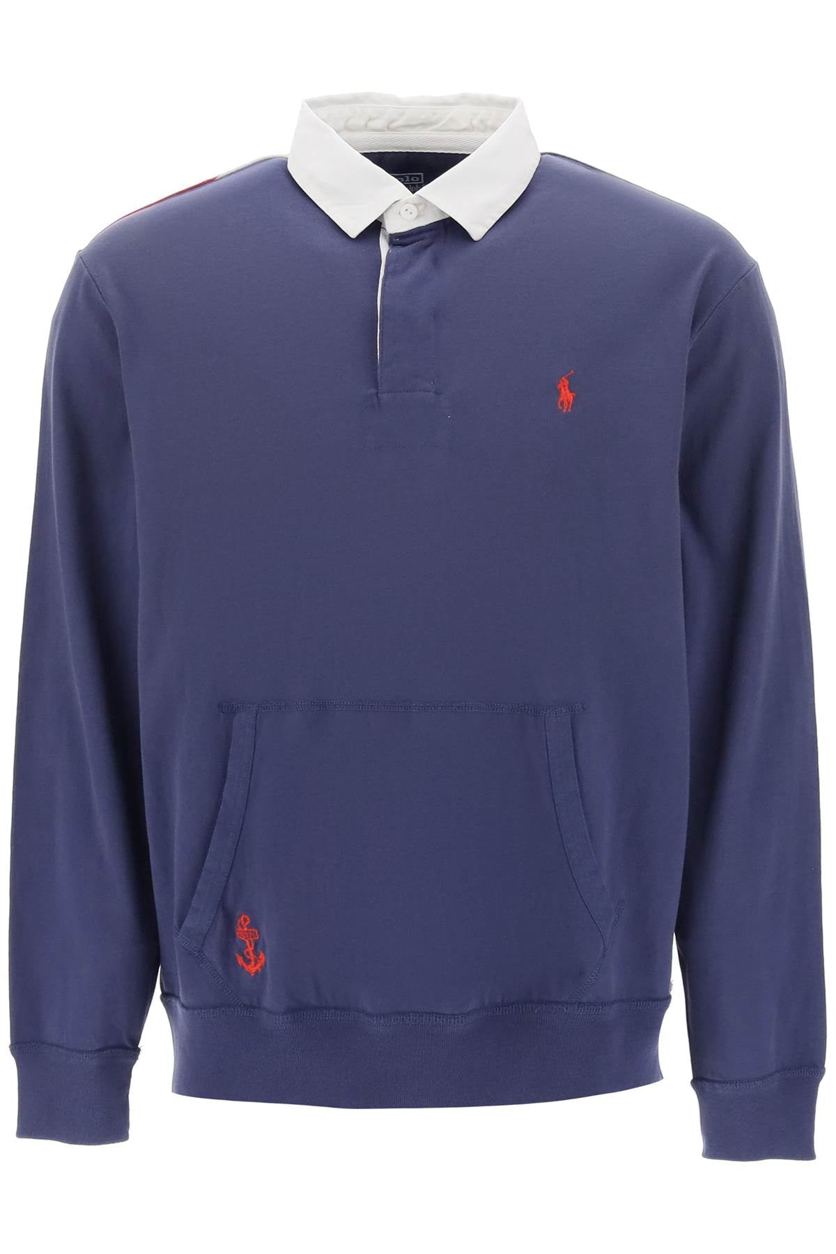 Polo Ralph Lauren Flag Patch Long Sleeve Rugby Shirt   Blue