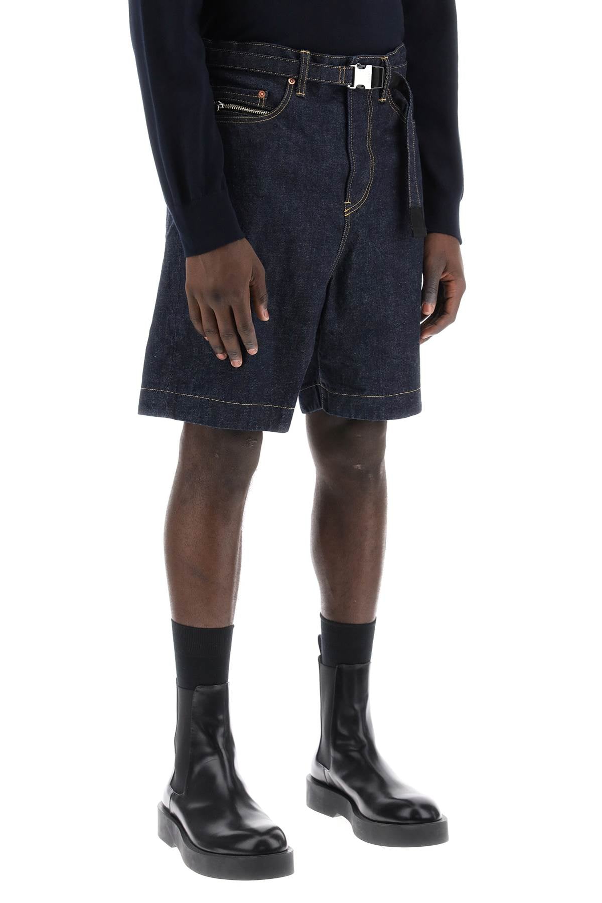 Sacai Denim Bermuda Shorts With Removable Belt   Blue