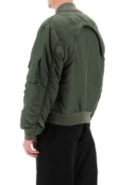 Alexander Mcqueen Convertible Bomber Jacket In Nylon Satin   Khaki