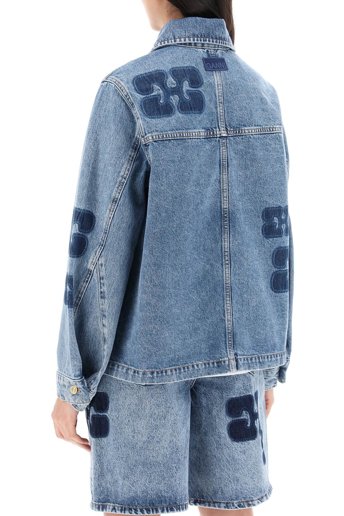 Ganni Denim Jacket With Patch Detail   Blue