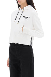 Balmain Cropped Sweatshirt With Flocked Logo Print   White