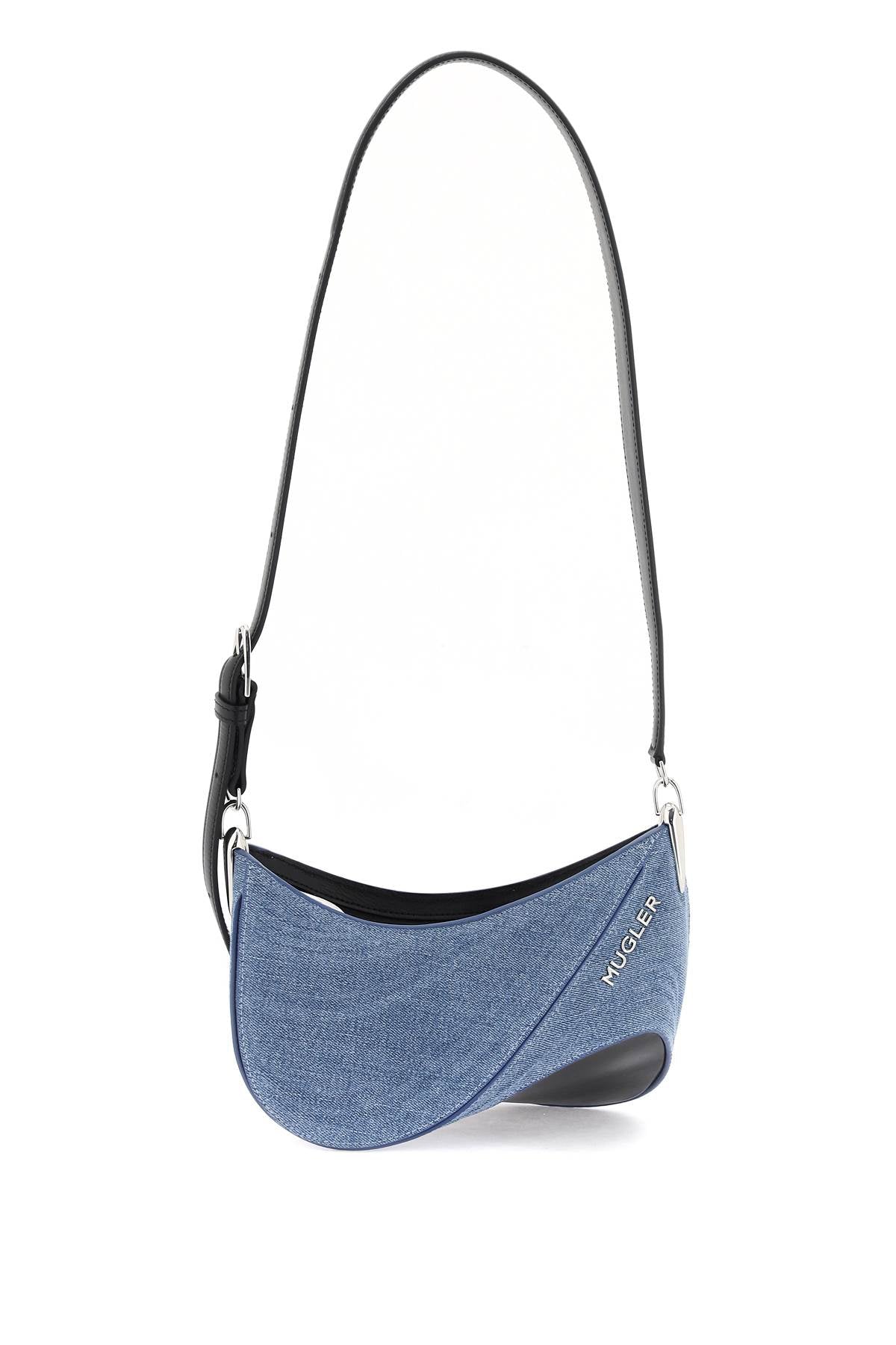 Mugler Small Denim Spiral Curve 01 Shoulder Bag   Blue