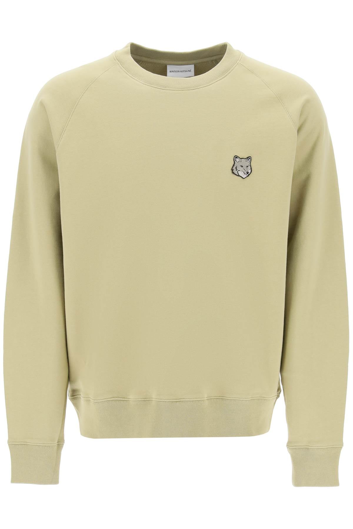 Maison Kitsune Bold Fox Head Crewneck Sweatshirt With Patch   Khaki