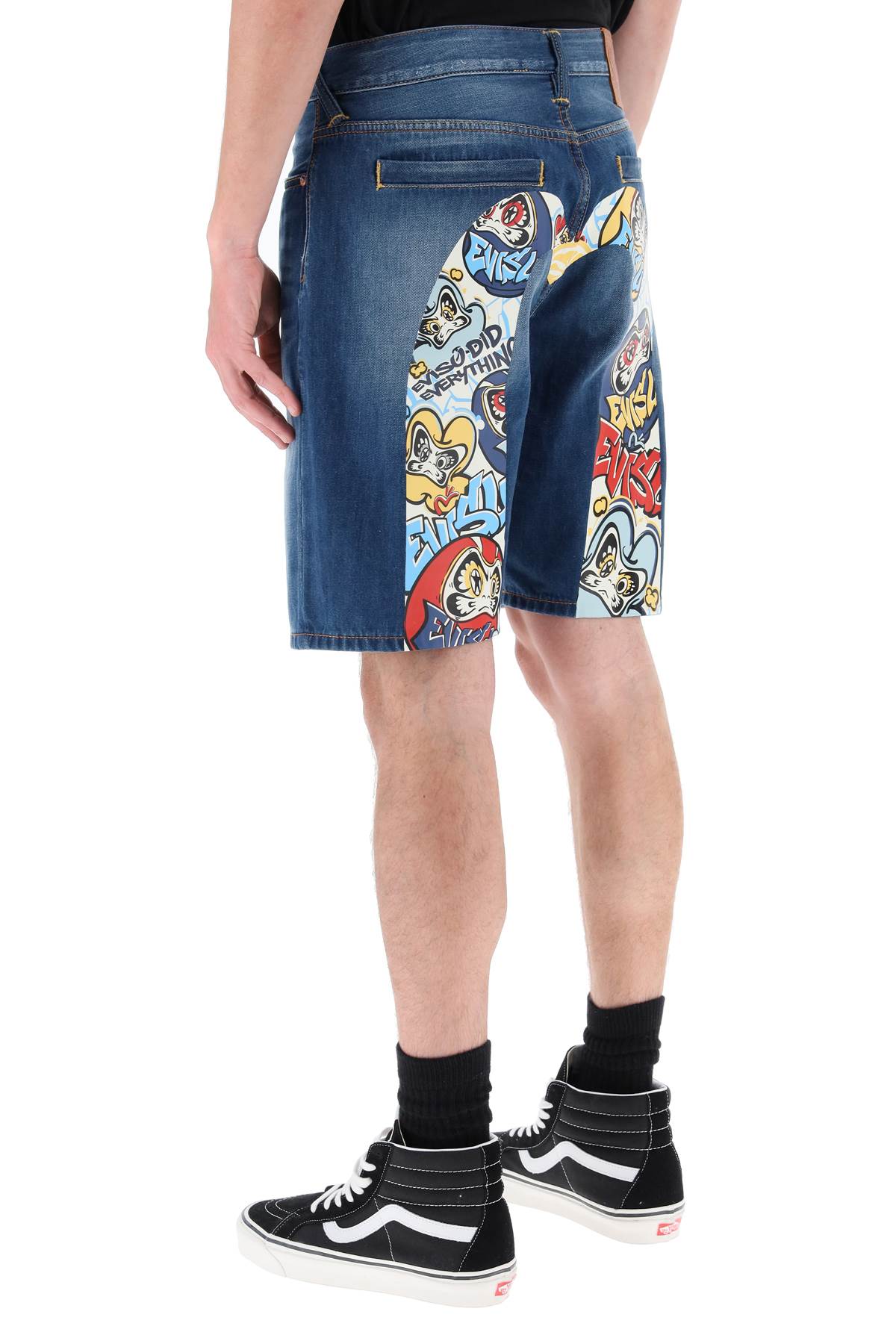 Evisu Graffiti Daruma Denim Shorts   Blue