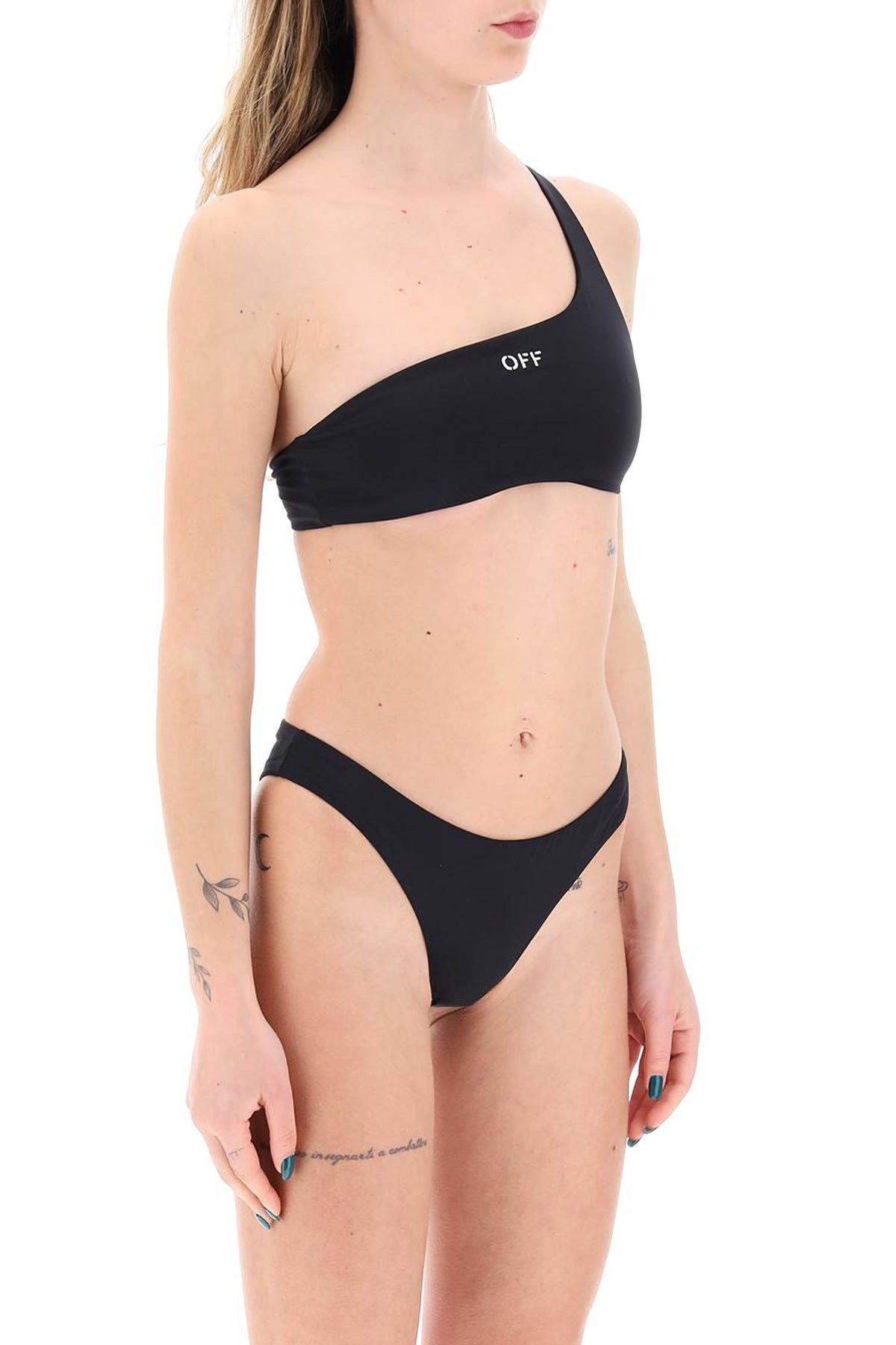 Off White Embroidered Logo Bikini Set With   Black