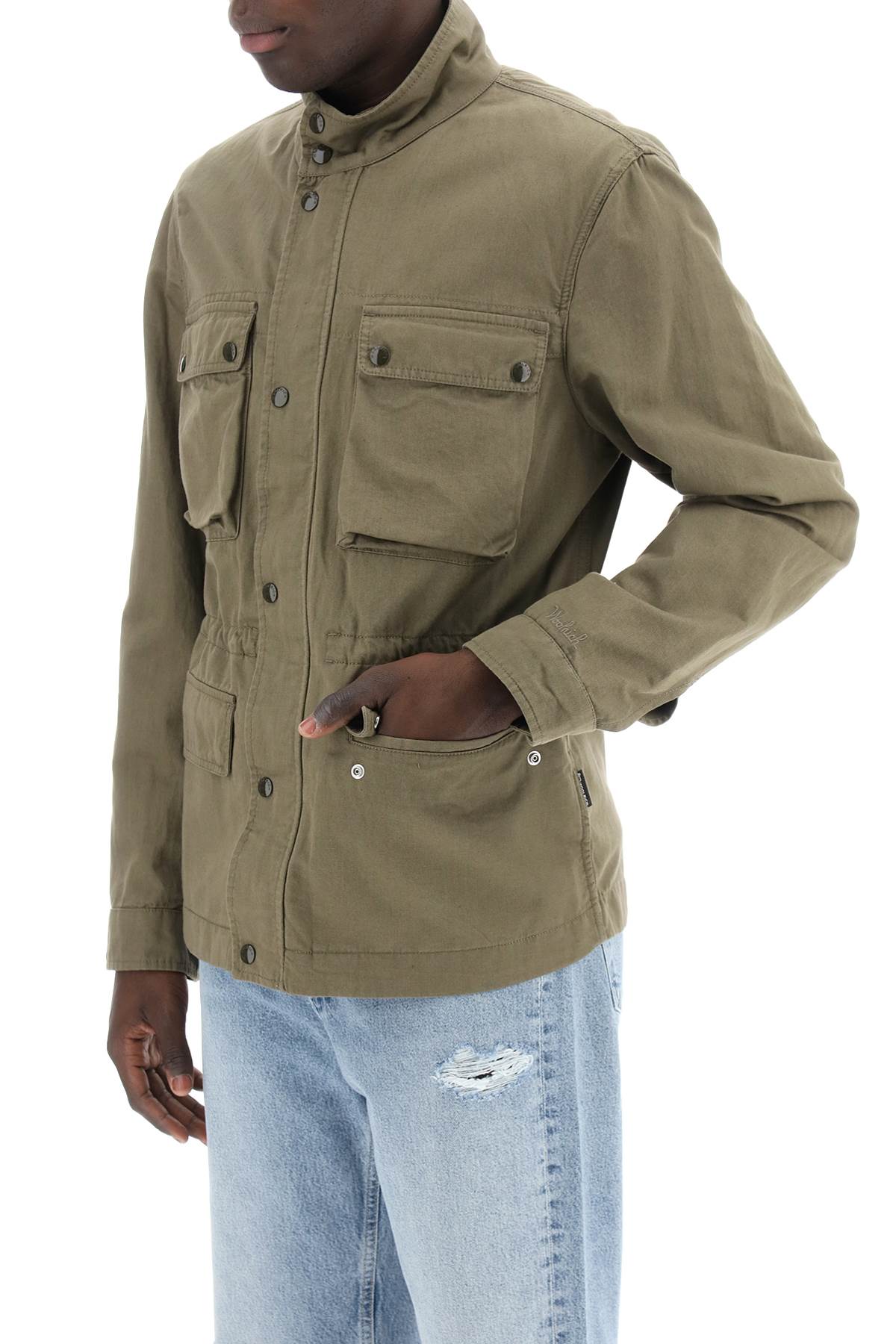 Woolrich "field Jacket In Cotton And Linen Blendreplace With Double Quote   Green