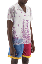 Bode Lavandula Bowling Shirt In Embroidered Tulle   White