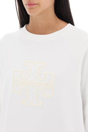 Tory Burch Crew Neck Sweatshirt With T Logo   White