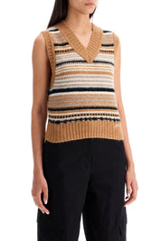 Ganni Replace With Double Quotesoft Striped Knit Vest With A Comfortable   Beige