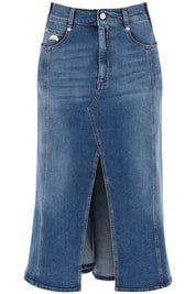 Alexander Mcqueen Washed Denim Midi Skirt   Blue