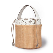 Roberta Gandolfi Diletta Moccasin-Stitch Straw-Effect Bucket Bag