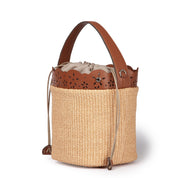 Roberta Gandolfi Diletta Ambra Straw & Leather Bucket Bag - Moccasin Stitch