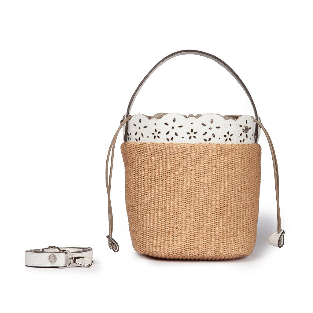 Roberta Gandolfi Diletta Moccasin-Stitch Straw-Effect Bucket Bag