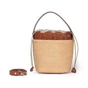 Roberta Gandolfi Diletta Ambra Straw & Leather Bucket Bag - Moccasin Stitch