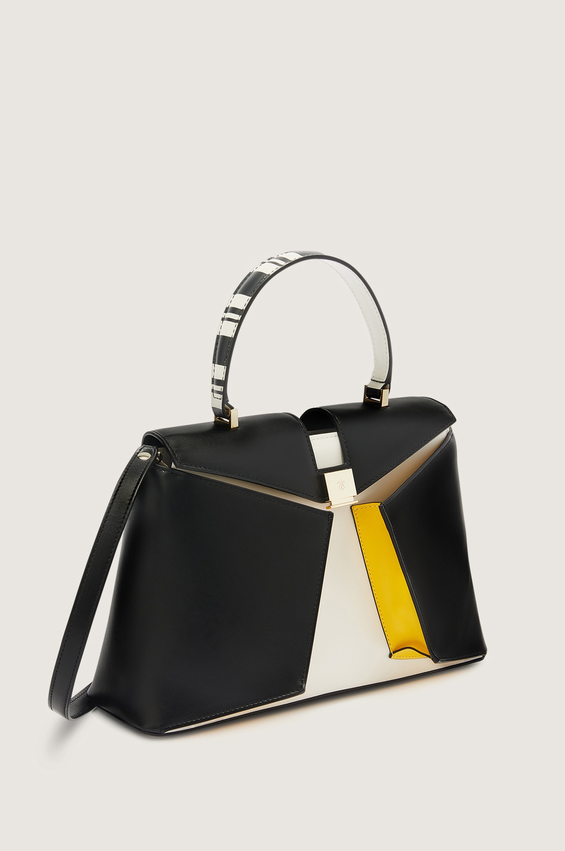 Lara Bellini Milano Geometric Striped Calfskin Handbag