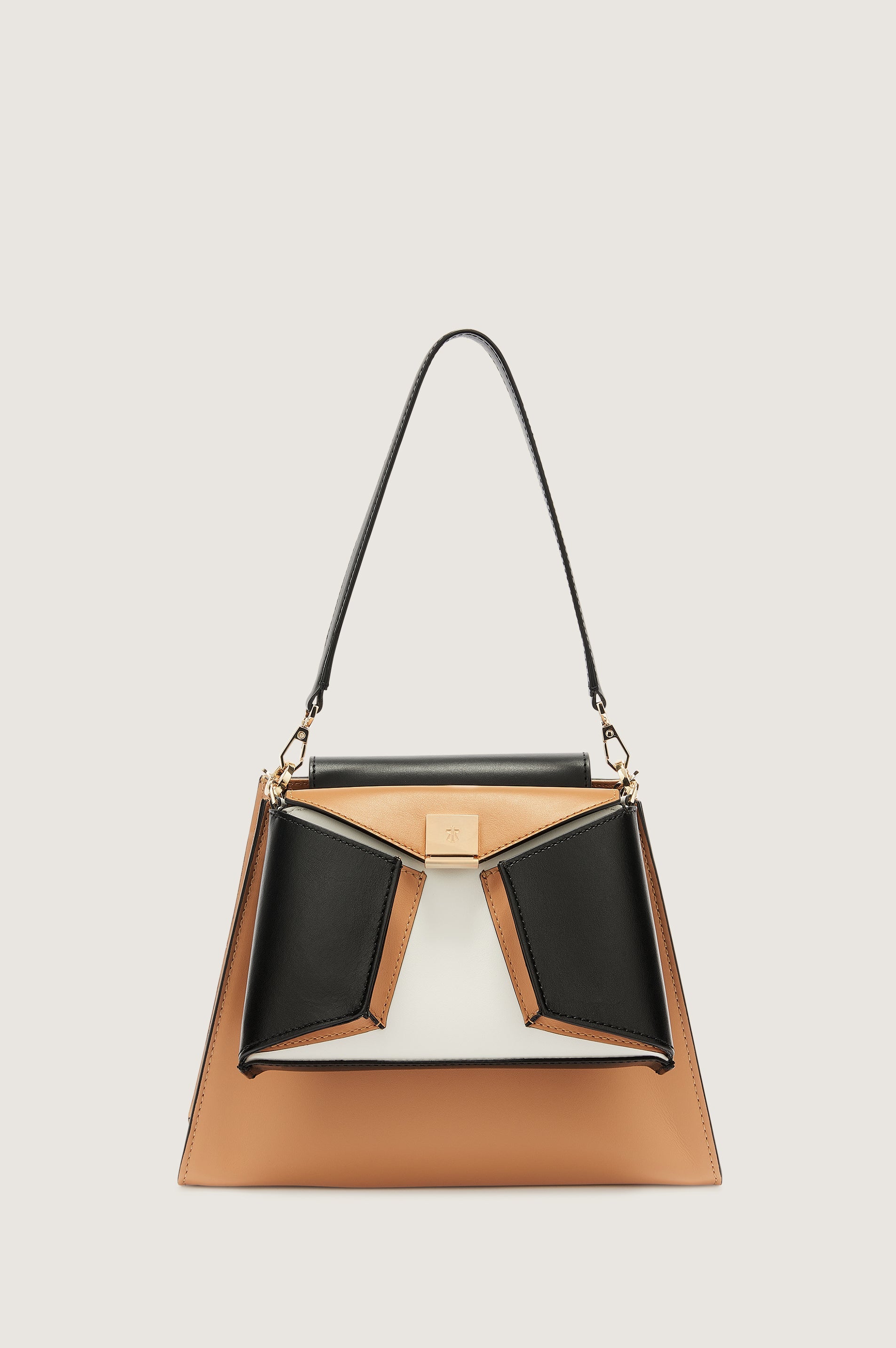 Lara Bellini LIZ TWIN Light Gold Calfskin Geometric Handbag