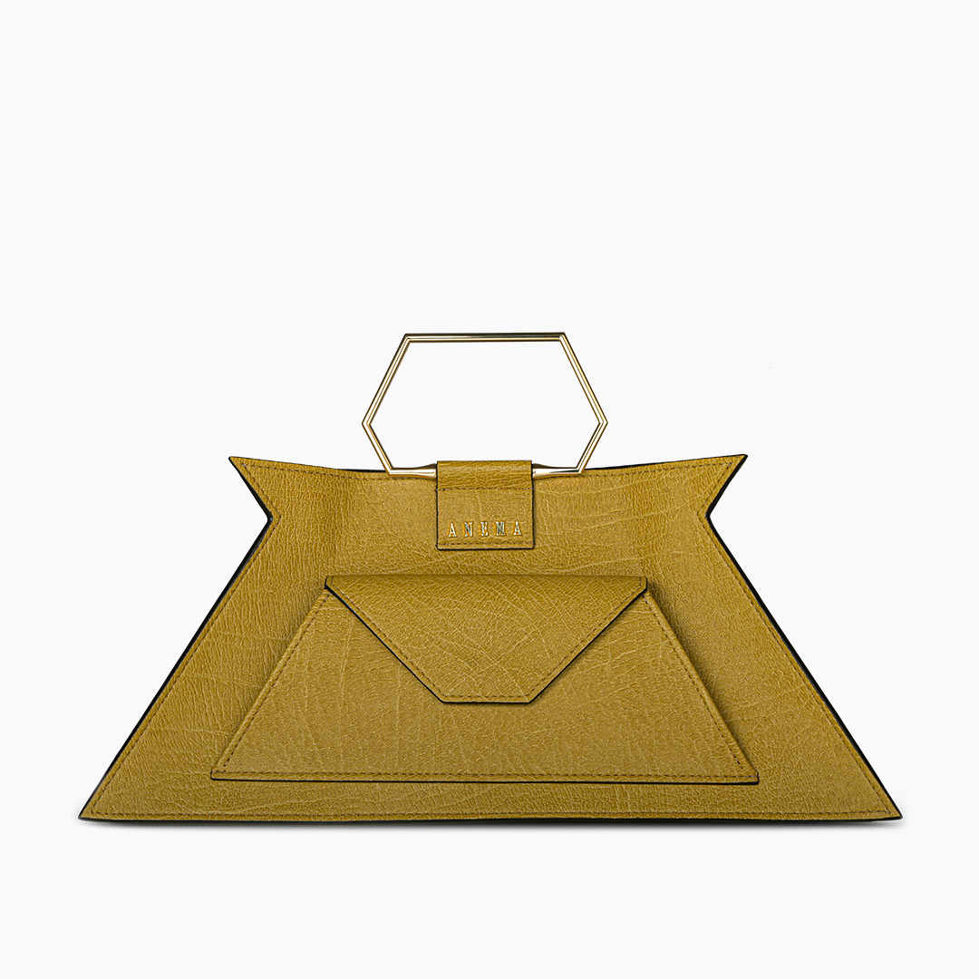 Anema Mustard Metallic Elegance Top Handle Bag